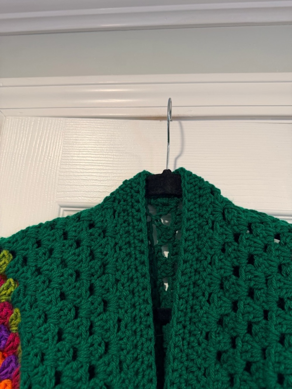 Handmade Crochet Granny Square One Size Cozy Cardigan Boho Chunky Knit Sweater - Picture 5 of 10